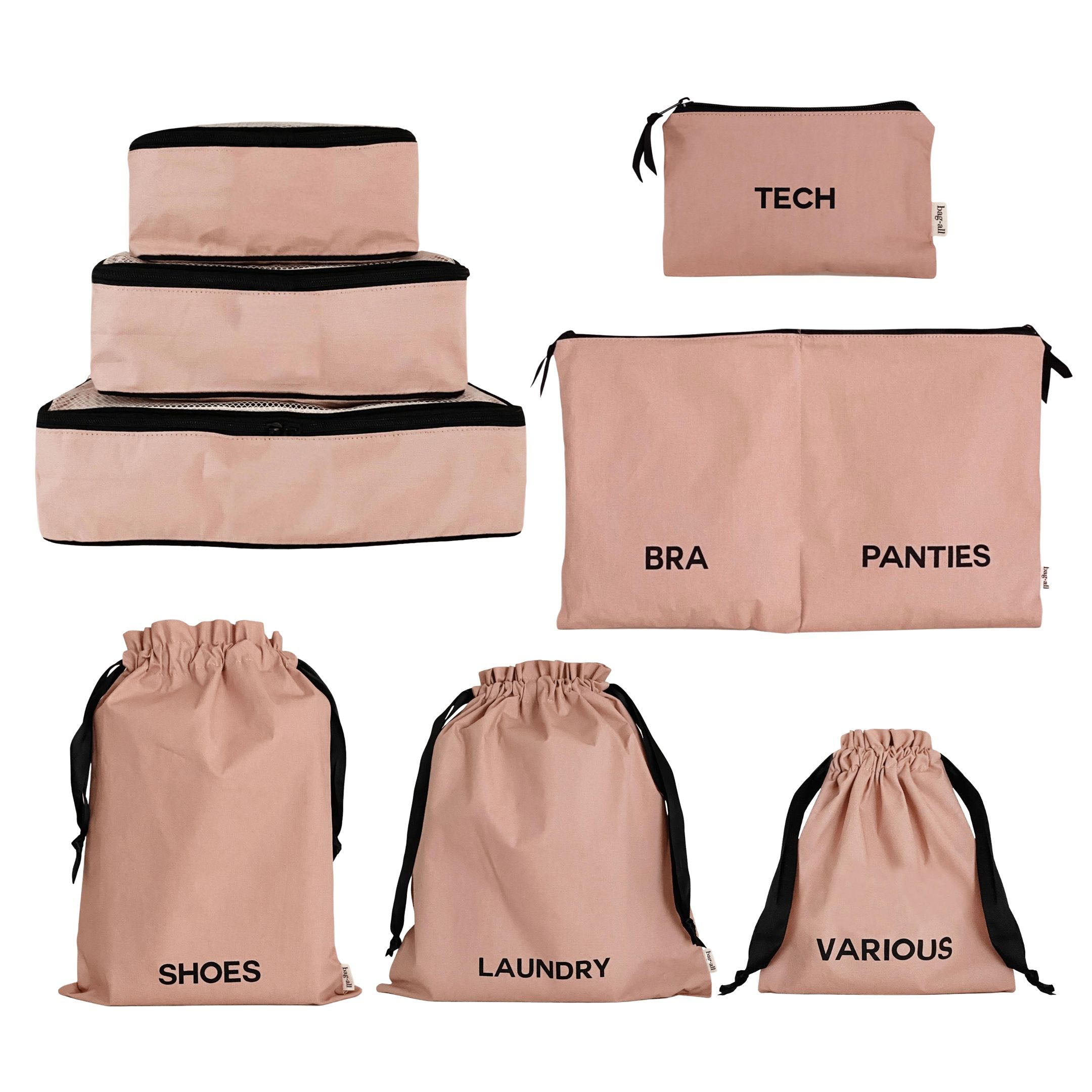 BA Sacs d'organisation de voyage, Coton de qualité Rose Poudré, Pack de 8 - Bag-all France