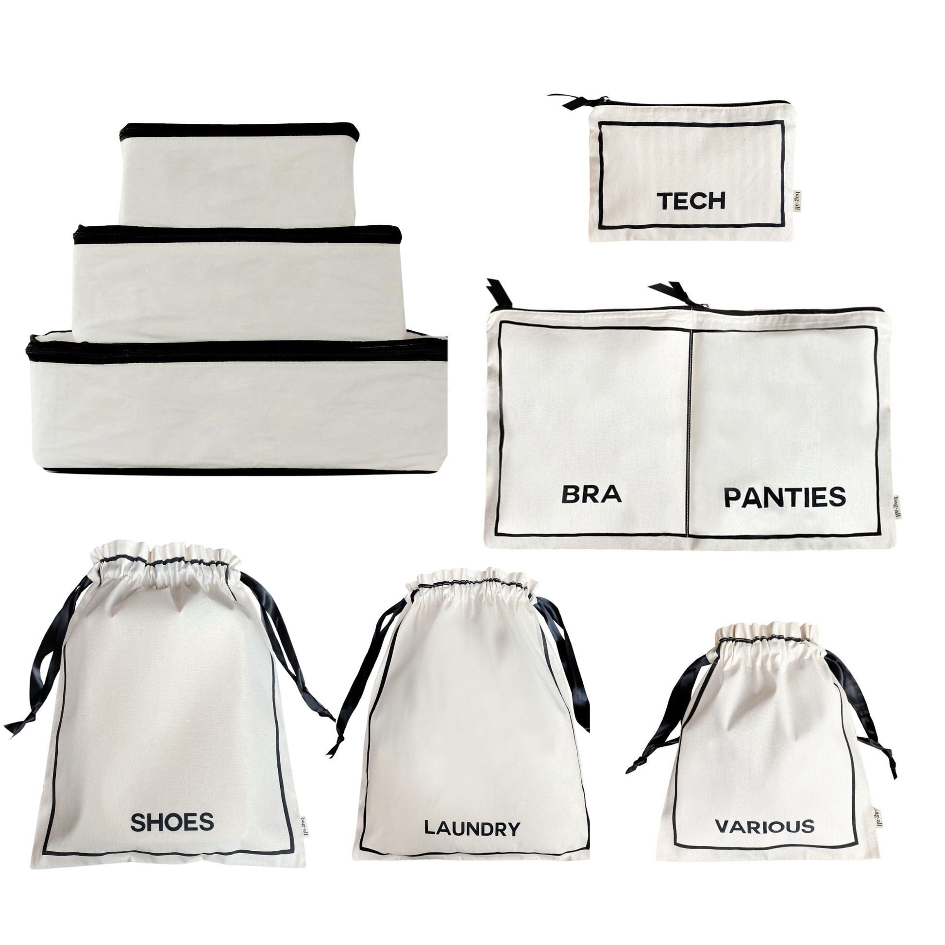 BA Sacs d’organisation de voyage, Coton de qualité Crème, Pack de 8 - Bag-all France