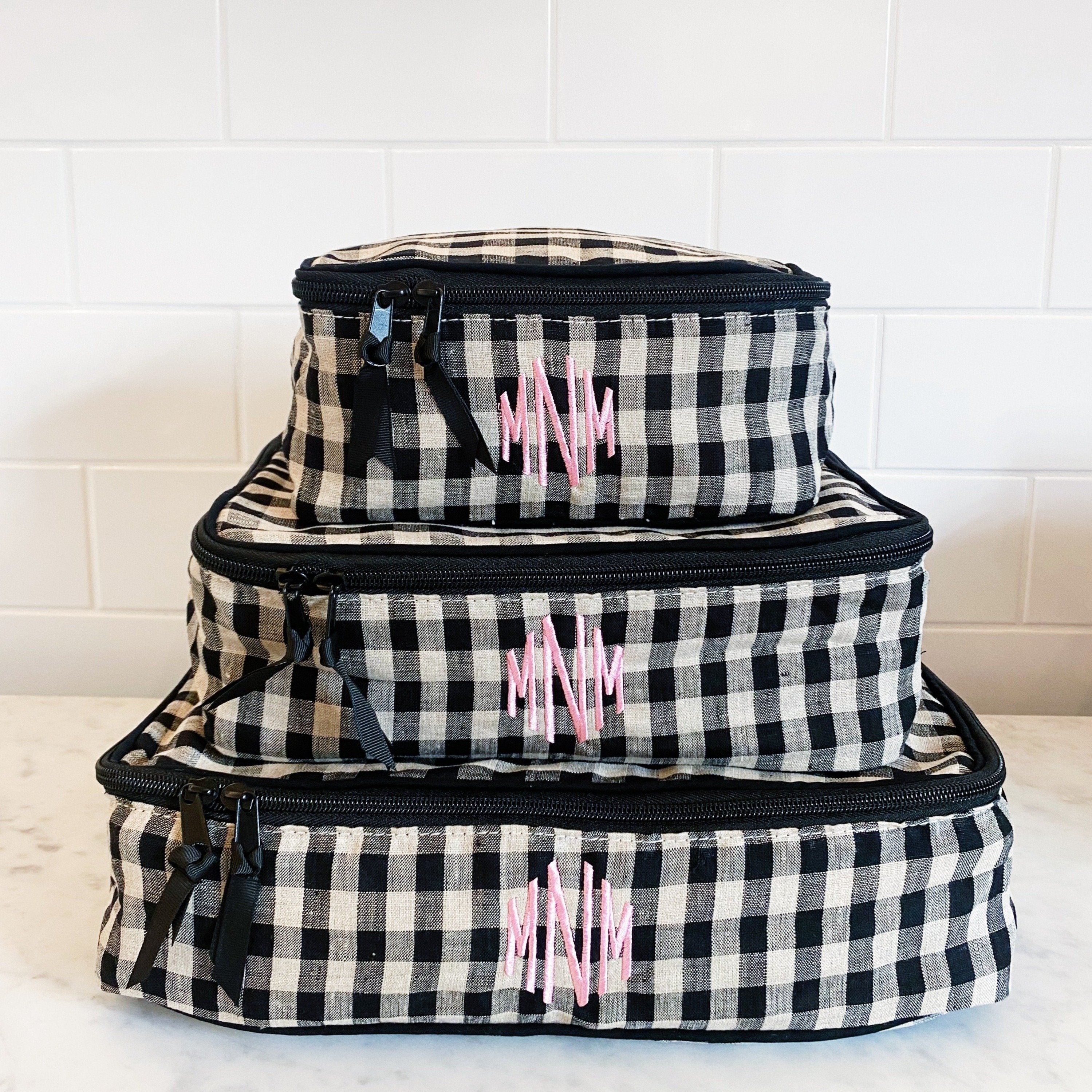 Linen Packing Cubes, 3-pack Gingham