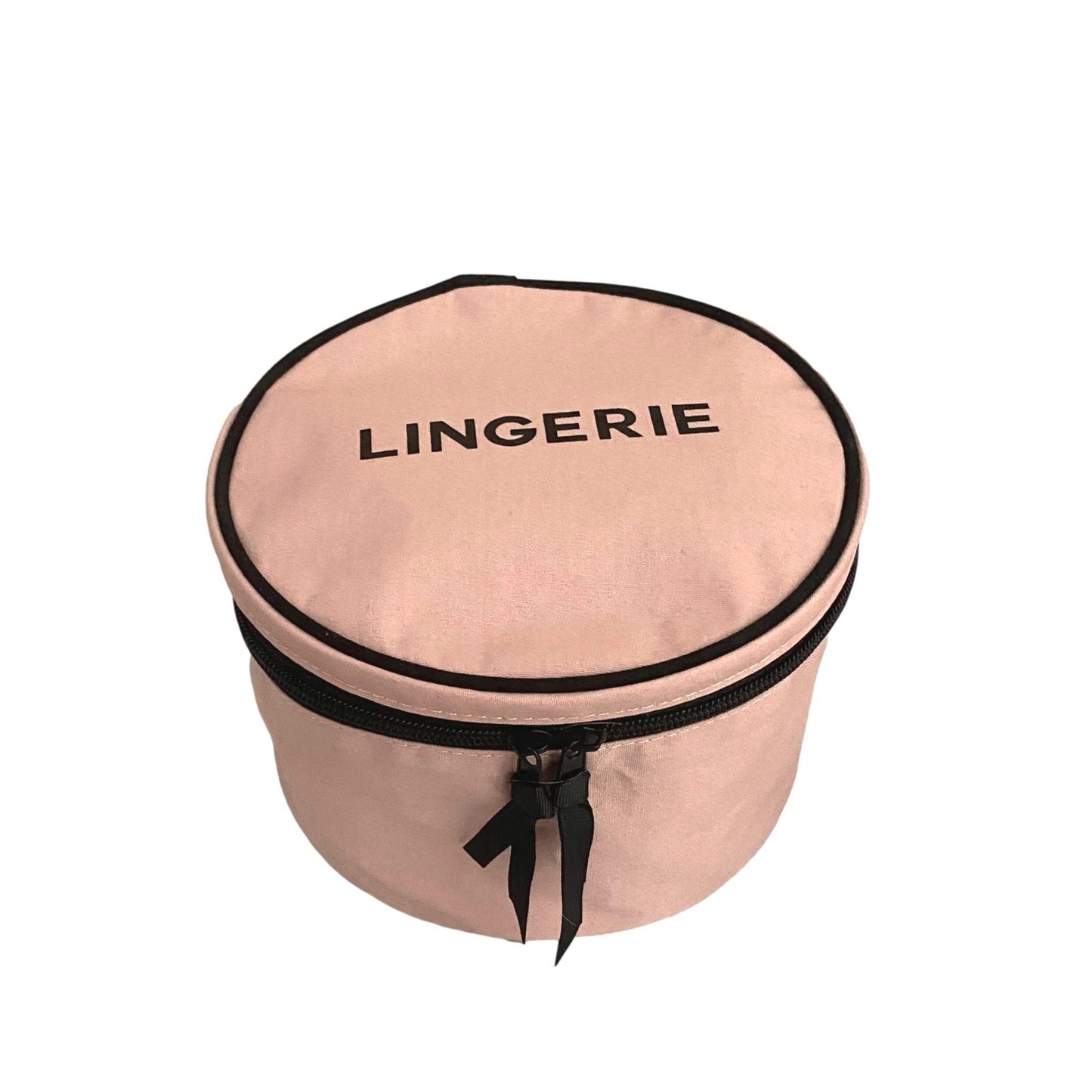 Bag-all Deal Gift Set for Her featuring pink cotton round lingerie case, makeup case, and jewelry case with black trim and striped interior lining, perfect for organizing essentials