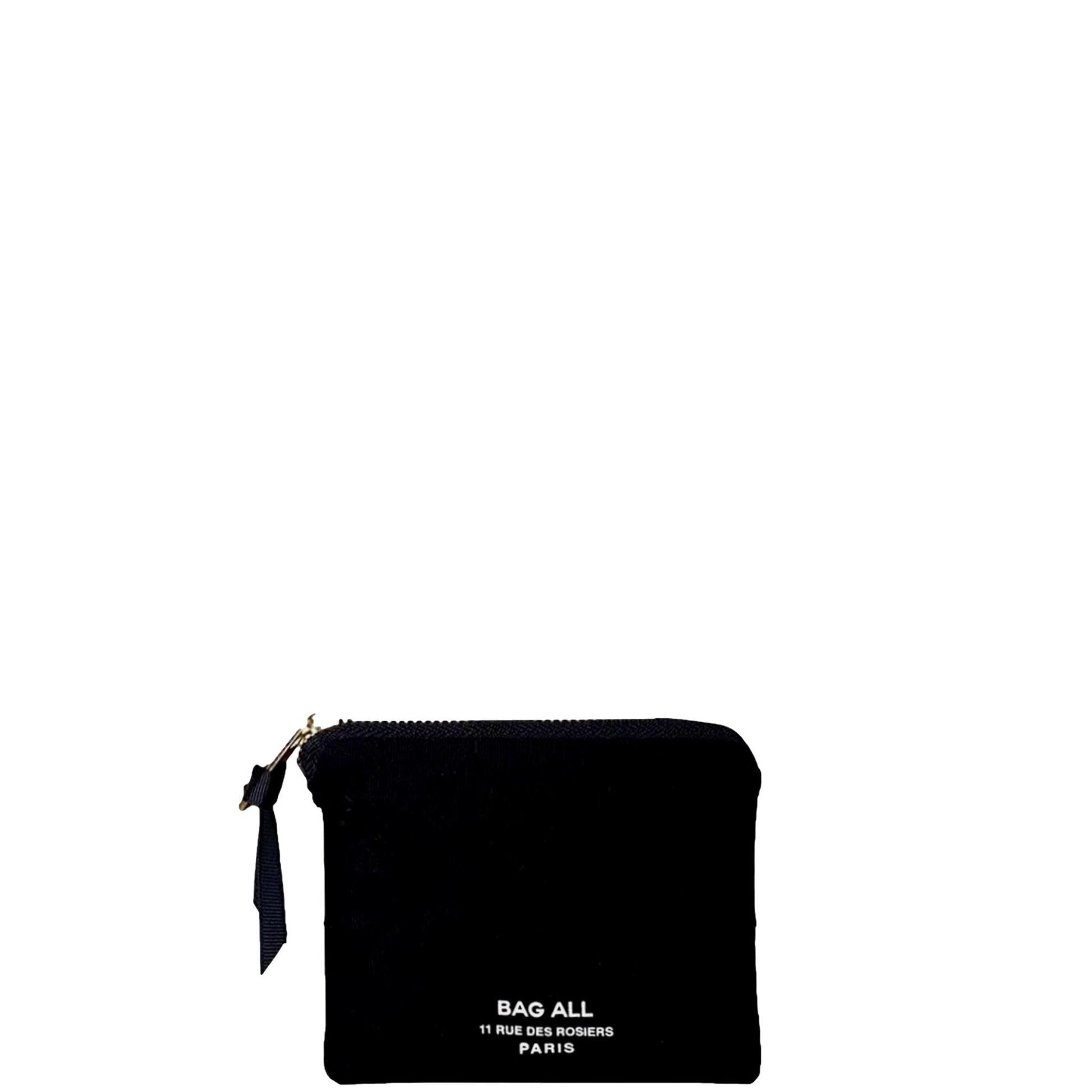 Bag-all Mini Trinket Pouch in Black - compact velvet organizer for small essentials with zipper closure, featuring logo detail and minimalist design