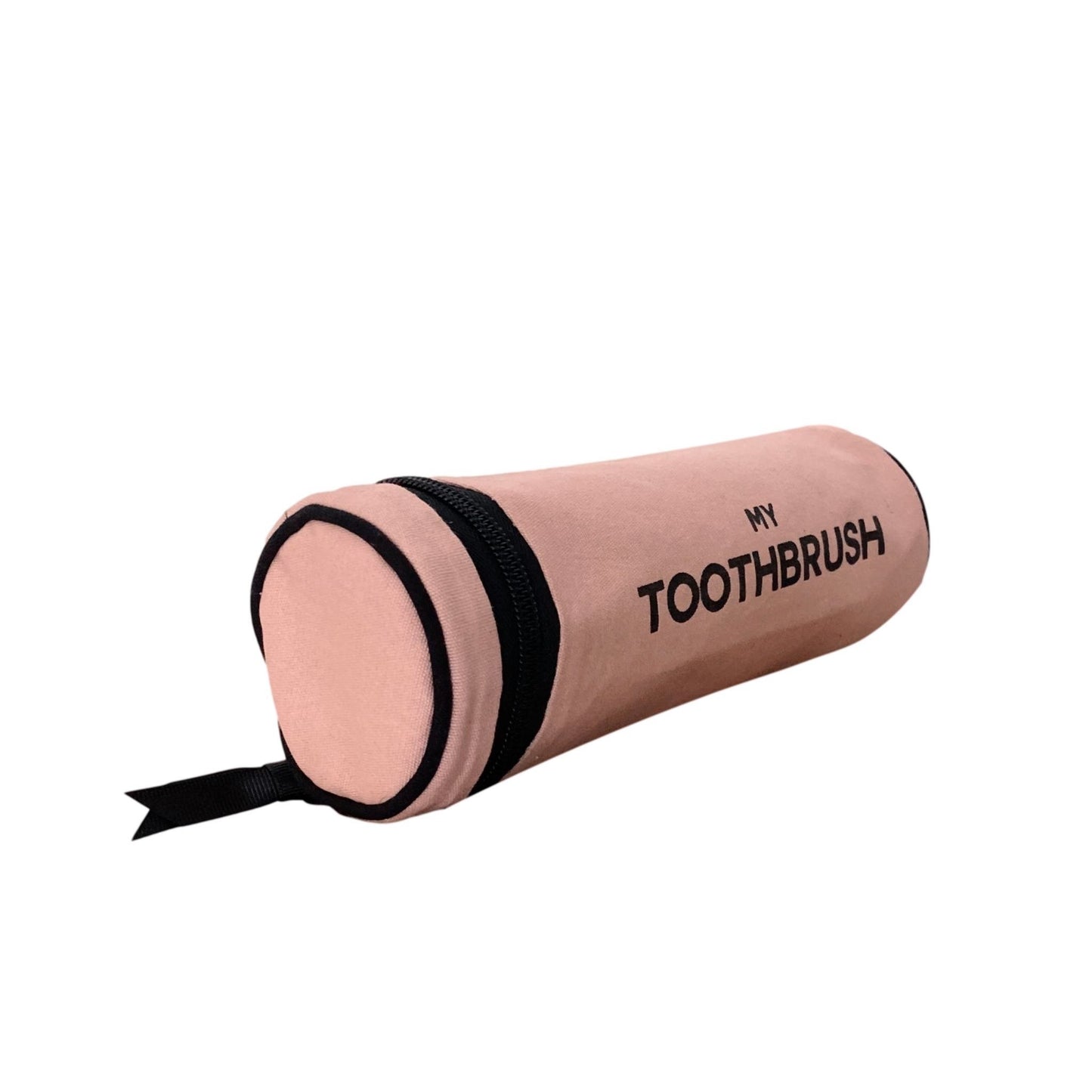 Bag-all Pink Toothbrush Travel Case - Cylindrical organizer with black zipper trim, fits multiple toothbrushes and toothpaste, stylish bathroom storage solution