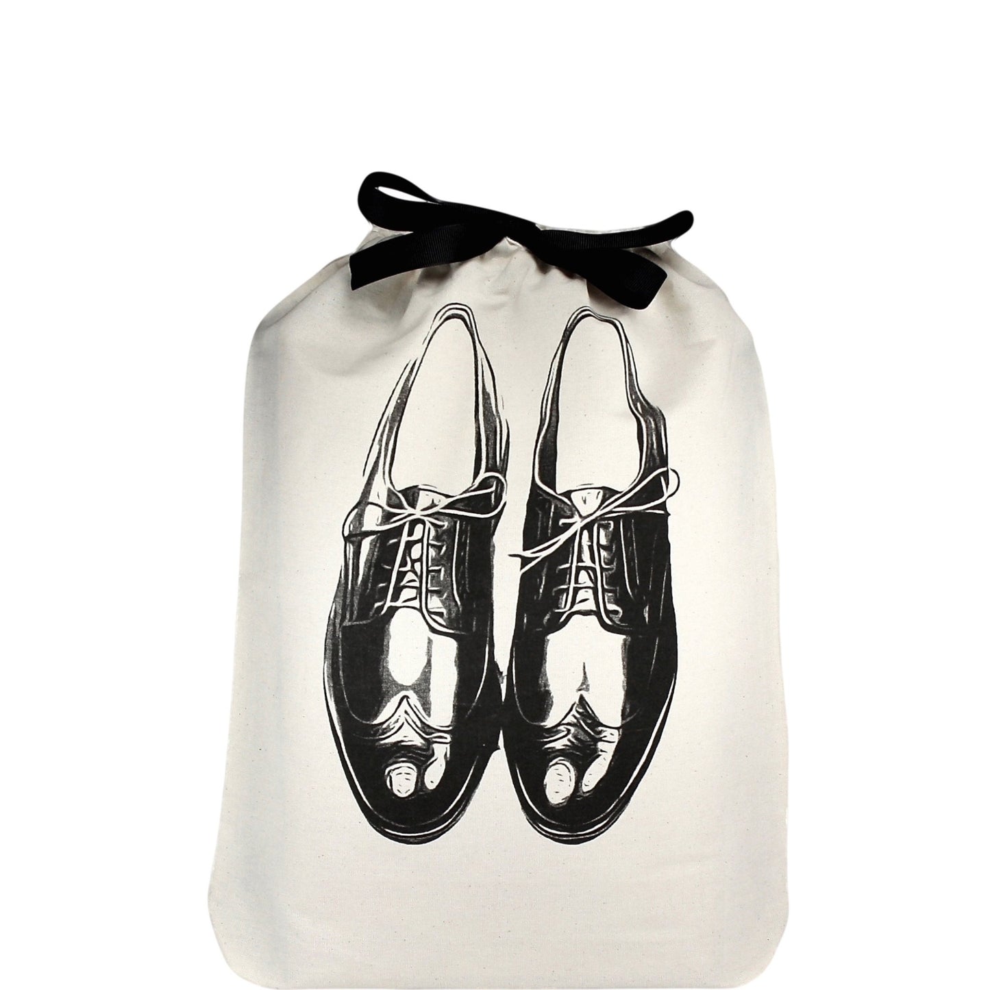 Bag-all Men's Travel Set 4-pack in cream featuring organized storage bags with classic shoe illustration, black ribbon tie closure for stylish travel organization