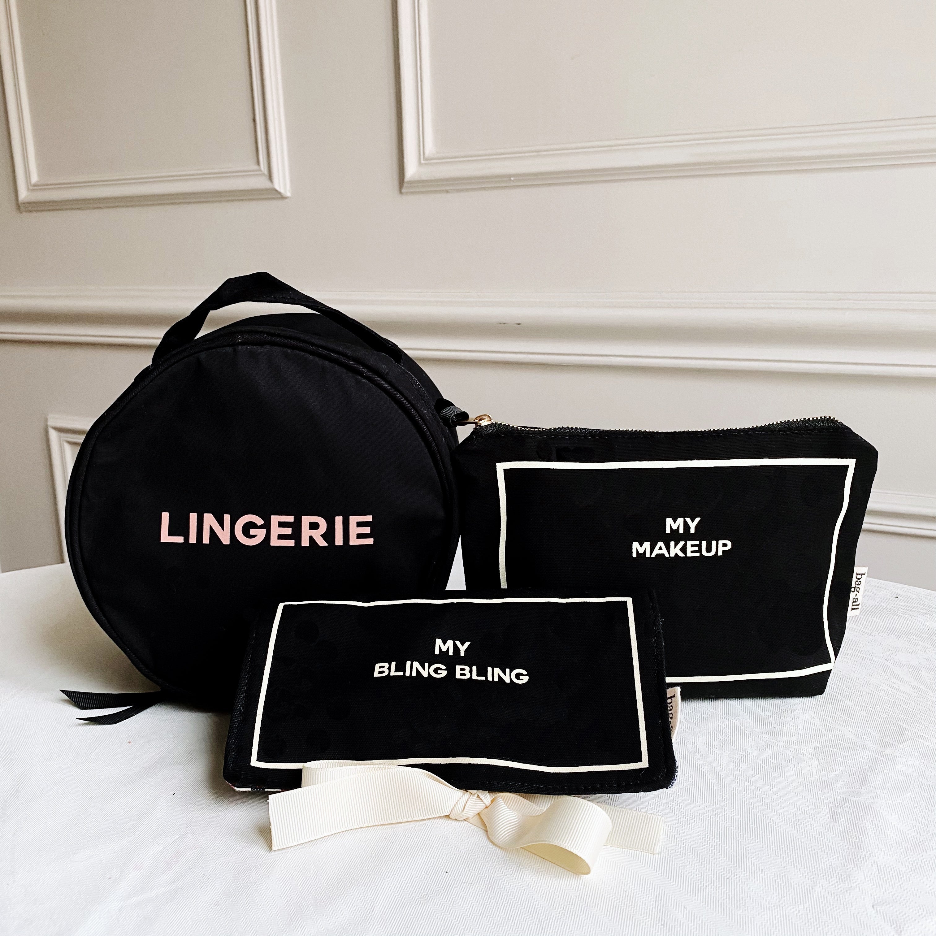 Les pochettes préférés pour elle, Set de 3 noir - Coffret cadeau - Bag-all France