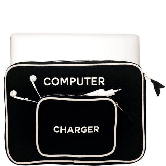 Housse pour ordinateur portable avec poche pour chargeur grande taille, personnalisée, noire