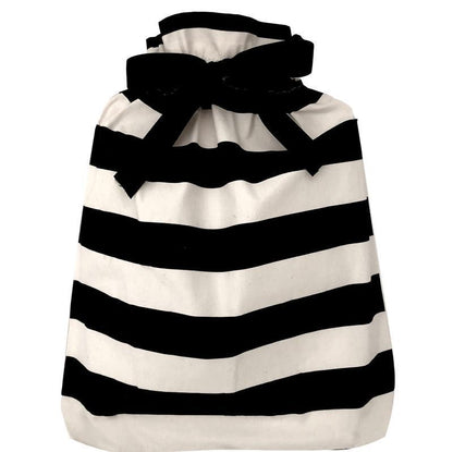 Bag-all Large Gift Bag in classic black and white stripes with elegant bow closure, reusable fabric design perfect for sustainable gift wrapping