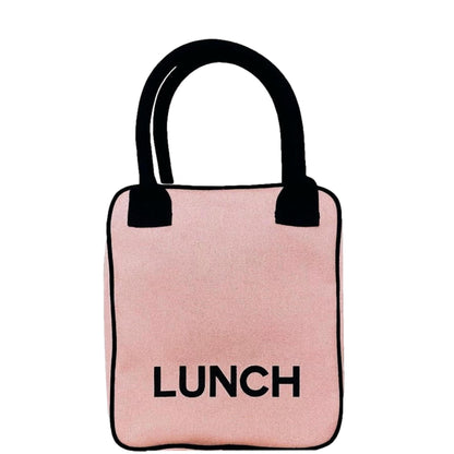 Bag-all Pink Insulated Lunch Box with black handles and text, stylish cotton lunch bag for work and school, keeps food warm or cold